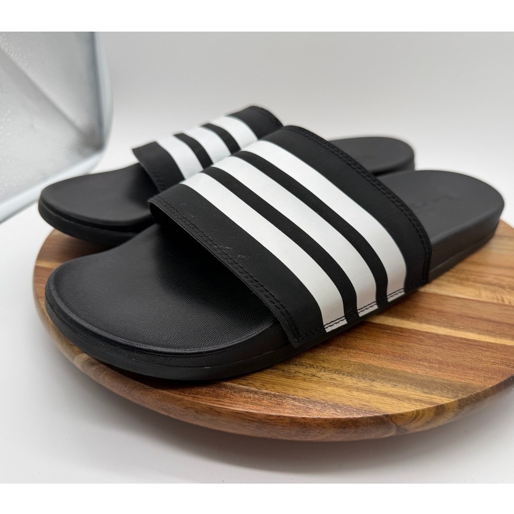 Adidas Men's 12 Adilette Shower Slides Black White 3-Stripes 2363